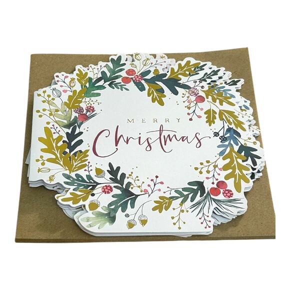 Set of 6 Christmas Cards with Message Brown Envs Ling Design Oak Leaf Wreath - Picture 1 of 4
